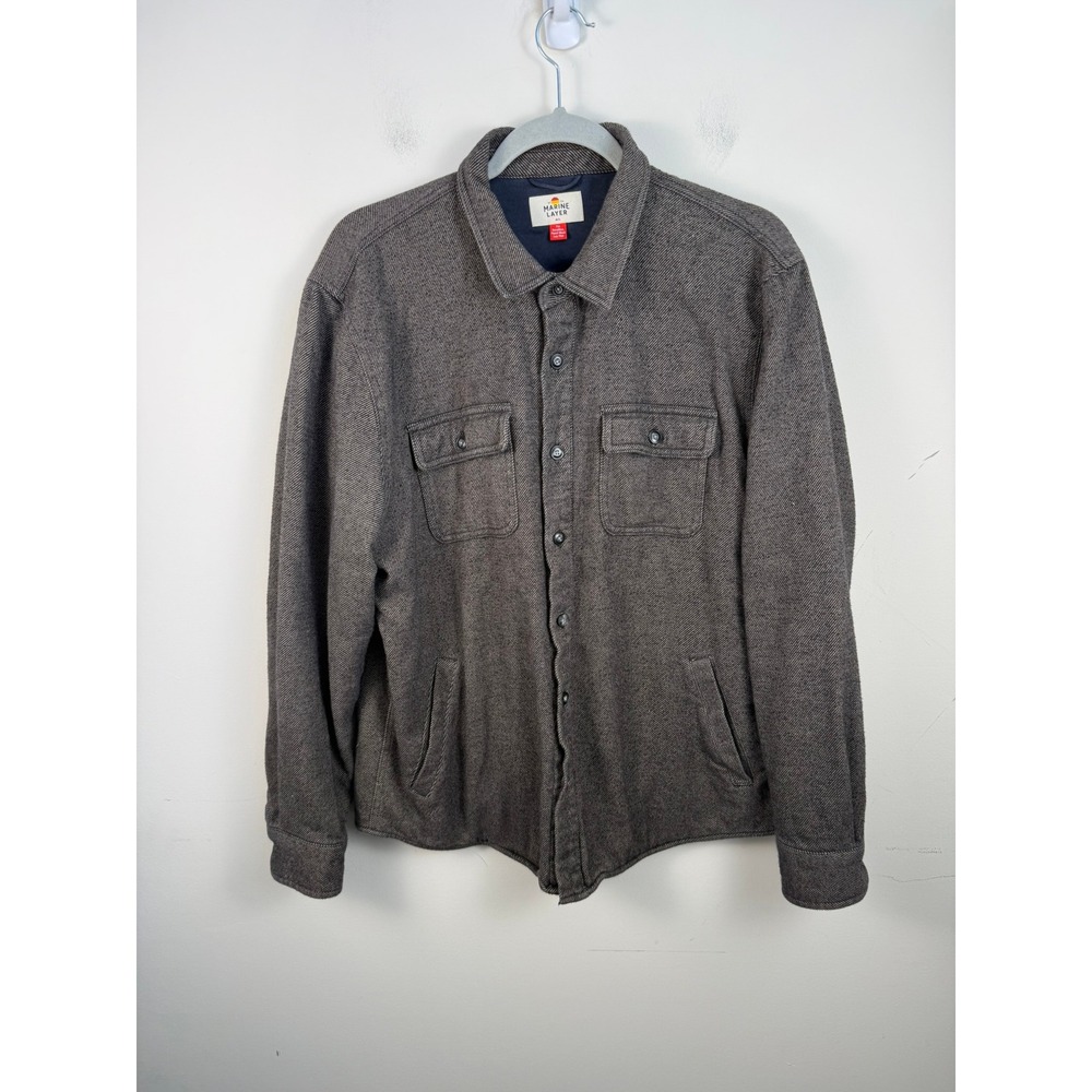 Marine Layer Signature Lined Camping Shirt Brown Herringbone Mens Medium Large